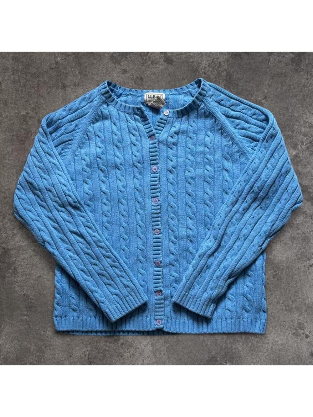 Beautiful vintage L.L.Bean blue cable knit cotton cardigan